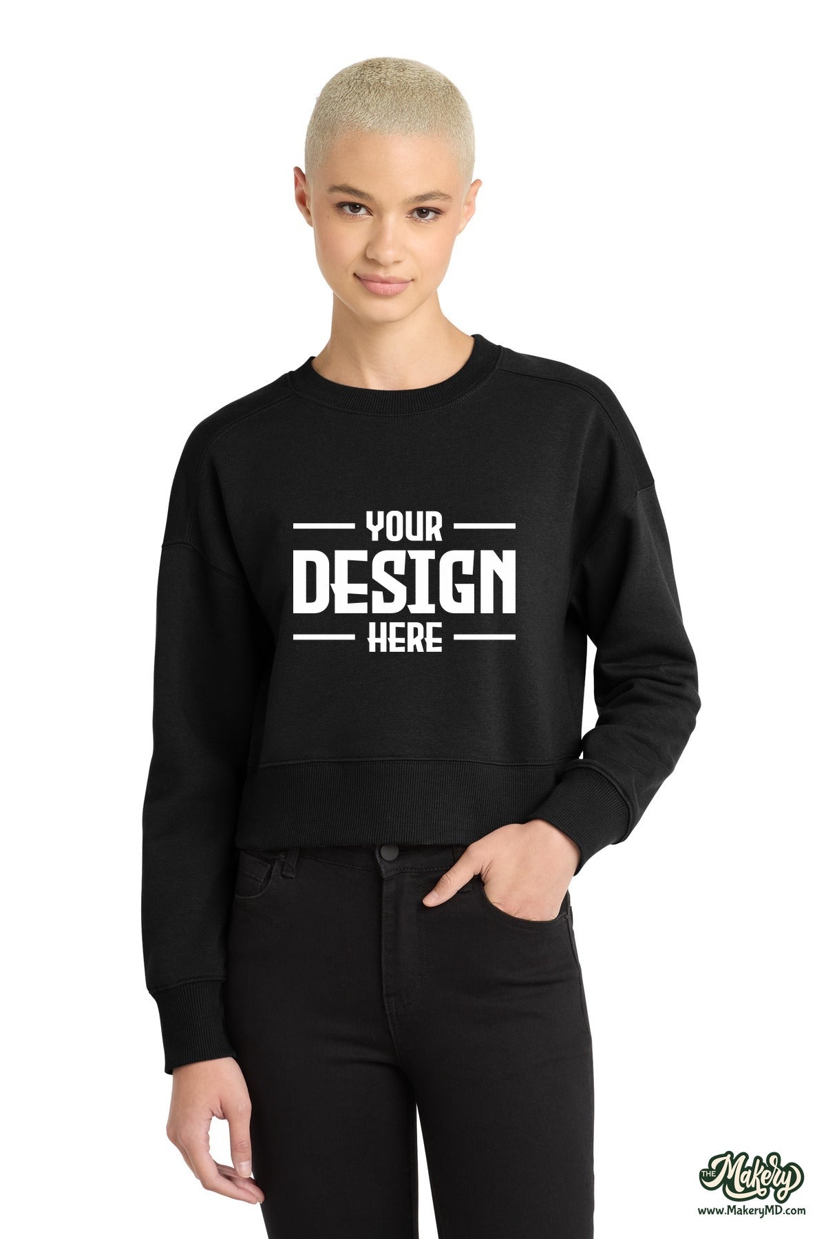 District Women's Perfect Weight Fleece Cropped Crew. DT1105 (Choose Your Design)