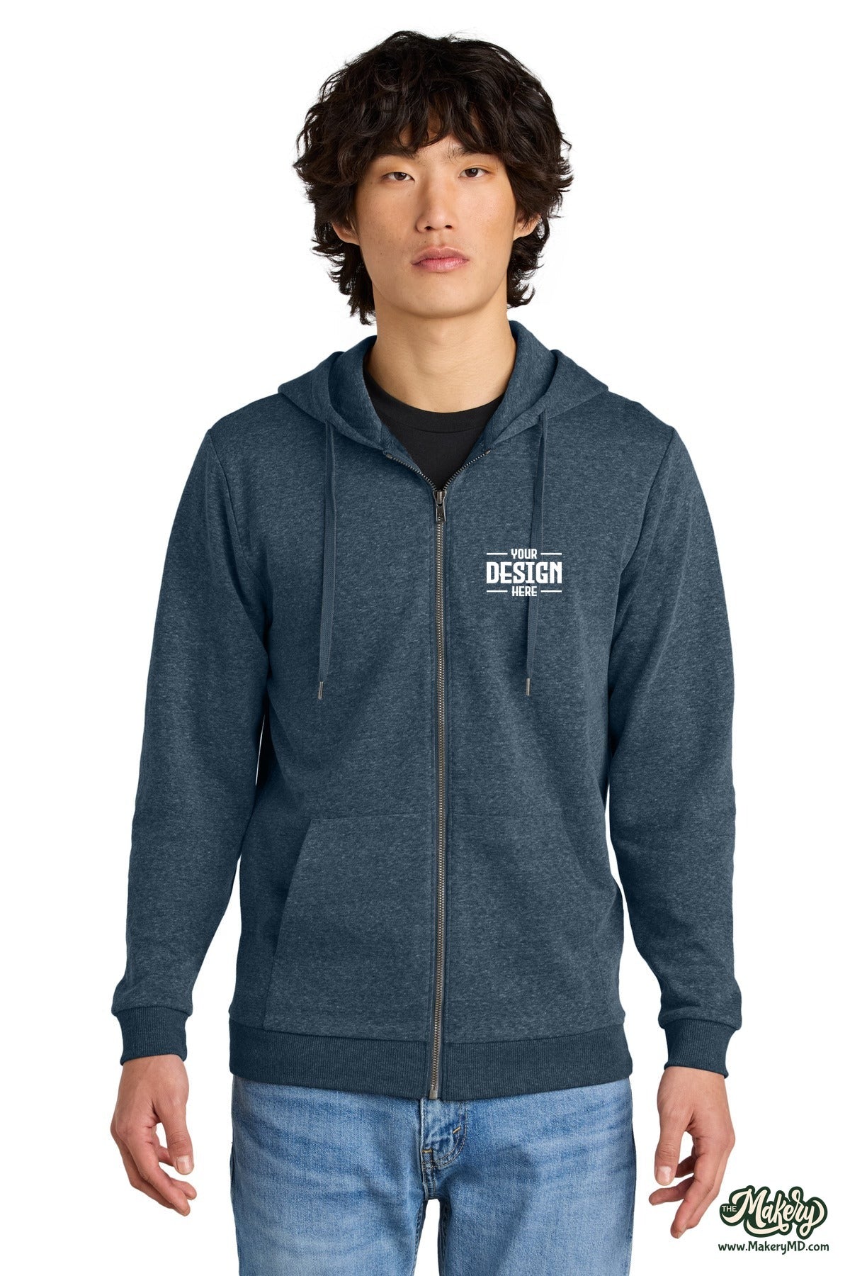 District Perfect Tri Fleece Full-Zip Hoodie. DT1302 (Choose Your Design)