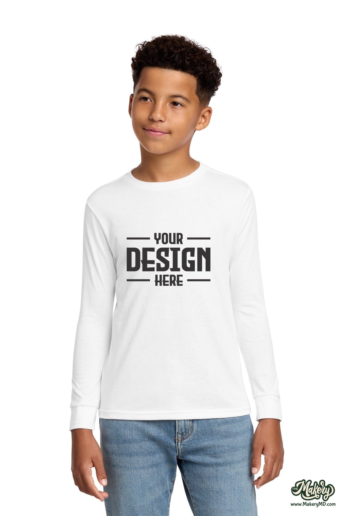 District Youth Perfect Tri Long Sleeve Tee. DT132Y (Choose Your Design)