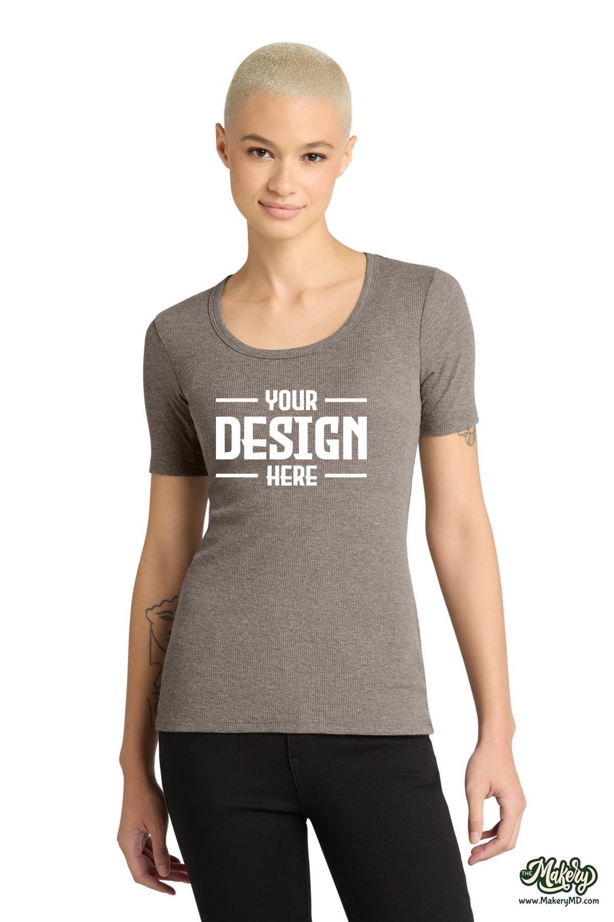 District Women's V.I.T.Rib Scoop Neck Tee. DT6020 (Choose Your Design)