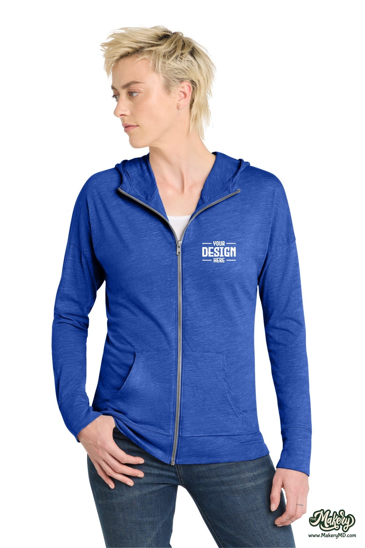 District Women's Medal Full-Zip Hoodie. DT665 (Choose Your Design)