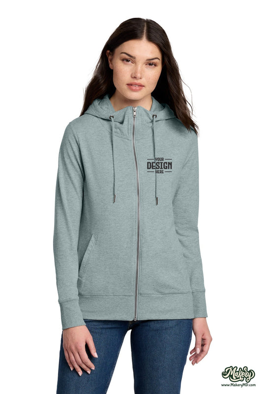 District Women's Featherweight French Terry Full-Zip Hoodie. DT673 (Choose Your Design)