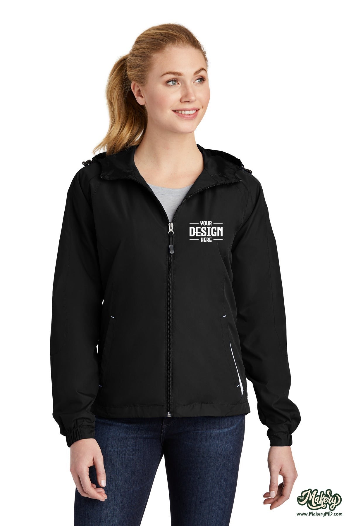 Sport-Tek Ladies Colorblock Hooded Raglan Jacket. LST76 (Choose Your Design)