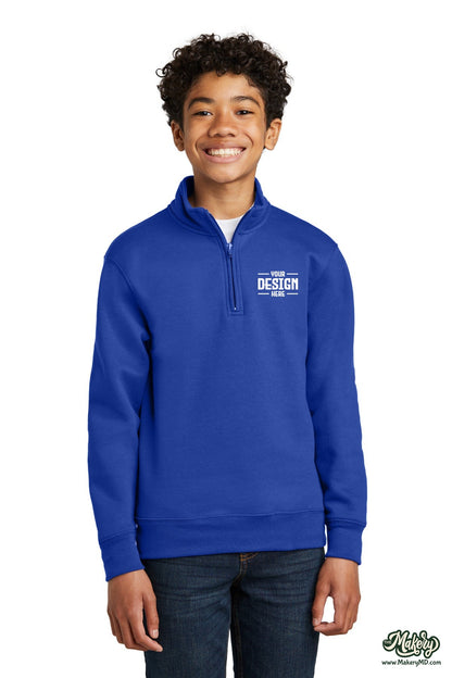 Port & Co Youth Core Fleece 1/4-Zip Pullover Sweatshirt. PC78YQ (Choose Your Design)
