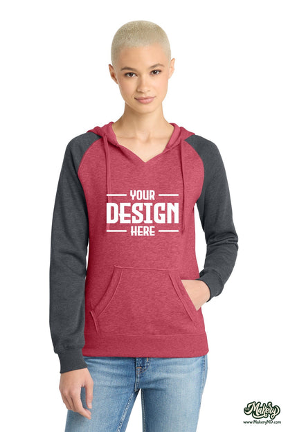 District Women's Lightweight Fleece Raglan Hoodie. DT296 (Choose Your Design)