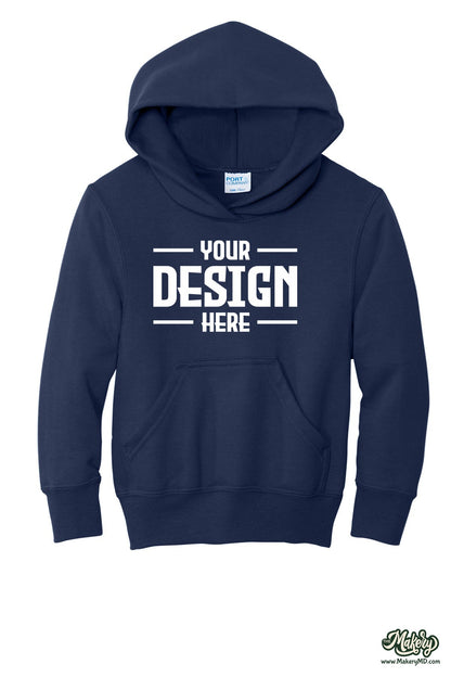 Port & Co Youth Core Fleece Pullover Hooded Sweatshirt. PC78YH (Choose Your Design)