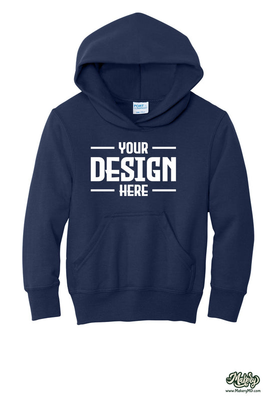 Port & Co Youth Core Fleece Pullover Hooded Sweatshirt. PC78YH (Choose Your Design)