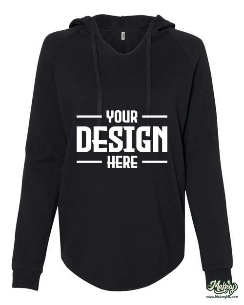 Women’s Lightweight California Wave Wash Hooded Sweatshirt. PRM2500 (Choose Your Design)